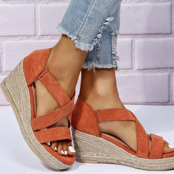 ROSY Orange Cross-Strap Espadrille Wedge Sandal - Women - Picture 2 of 8